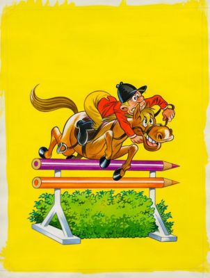 Carol Voges - Ruiter met springpaard over kleurpotloden - 1 Couverture originale (années 1980) | Catawiki