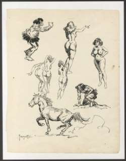 Frazetta, Frank - FRAZETTA NUDE WOMEN, CAVEMEN AND HORSE Sketch | ComicConnect