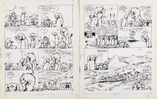 F’MURRR. Alp 1. Pl 3A et 3B . Encre. 41,4 x 32 cm. Au dos: cachet Pilote | Aponem