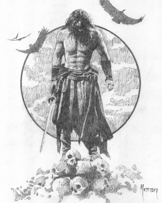 Maren – Œuvre originale au crayon - Conan Among Skulls and Vultures - Hand Signed | Catawiki
