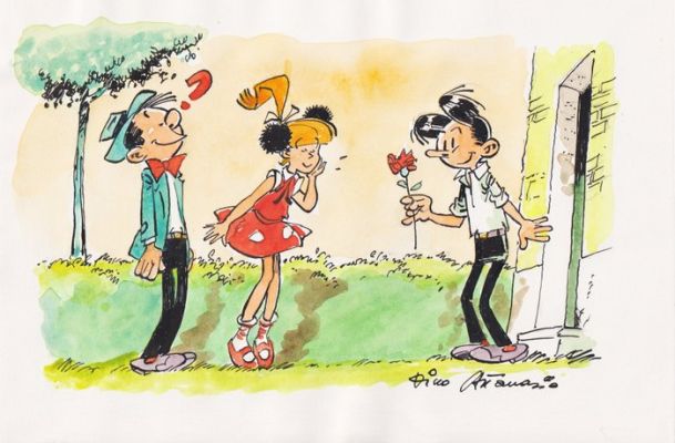 Attanasio, Dino - 1 Original colour drawing - Modeste & Pompon, Ton en Tinneke | Catawiki