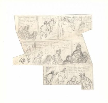 Hergé - Crayonné original pour la planche n° 2, prépubliée dans Tintin Belge n° 28 du 11 juillet 1961 - Les Bijoux de la Castafiore - Tintin