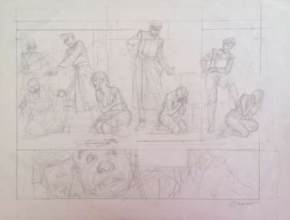 Gibrat, Jean-Pierre | original pencil sketch for the last strip of plate 44 of â€œLe Sursisâ€ vol. 1  - (1997) | Catawiki