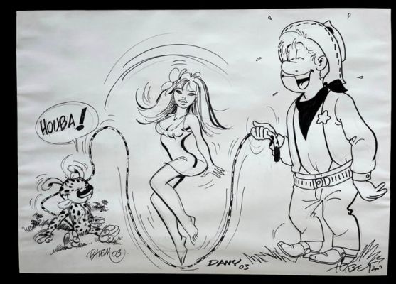 Batem, Dany et Tibet - 1 Original drawing - Marsupilami - Dessin original grand format - 2003 | Catawiki