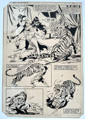 John Buscema - 1 Original page - King Kull - Vol. 3, No. 1 - Kull vs Tiger Fight Battle page - 1983
