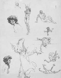 305: Frank Frazetta 9 ink sketches on one sheet 1950s | Russ Cochran