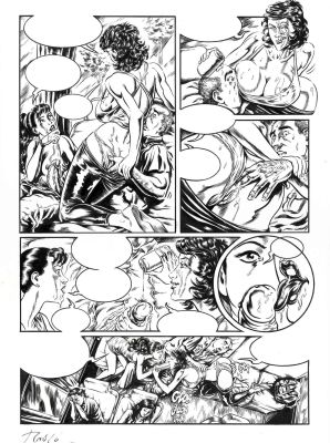 Erotic World | Original page – Les Saintes eaux + Cómic with an original drawing – Raúlo Cáceres | Origin Of Comics