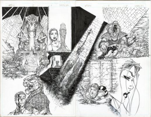 Turner, Michael - WITCHBLADE/TOMB RAIDER #1 Double Page Spread | ComicConnect