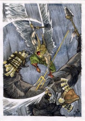Loza, Manu - HAWKMAN VS. GORILLA GRODD Illustration