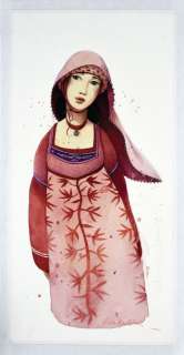 DAUTREMER, Rébecca (1971) - Femme Ã  l‘habit rose illustration ayant servi de décor Ã  une Å“uvre en céramique en...