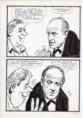 Milo Manara | Tavola originale per Telerompo n. 11 pag.51. Cm 17 x 25. Raimondo Vianello. Matita e china su cartoncino. Publistrip 1974. | Art e Fumetto