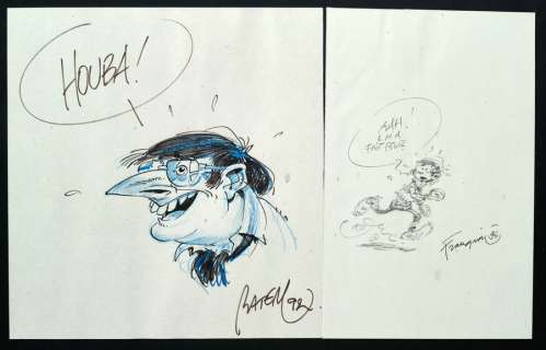 Dessins originaux Superbe ensemble composé d’un dessin de Batem représentant Franquin... | Tessier Sarrou