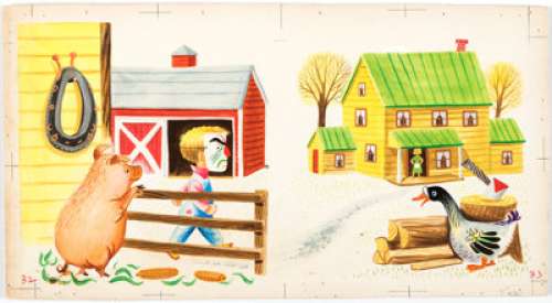  - Richard Scarry Little Benny Wanted a Pony Illustration Pages 32 and 33 Original Art (Simon and Schuster, 1950)....