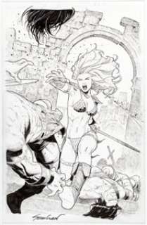 Sean Chen Red Sonja #19 Black and White Cover G Original Art (Dynamite Entertainment, 2016).... | Heritage