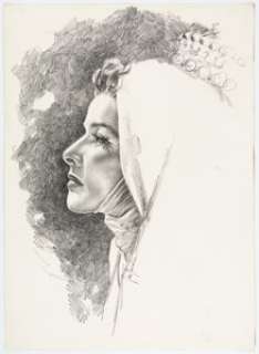 Jose "Pepe" Gonzalez - Katherine Hepburn Portrait Illustration Original Art (1980). Stunning profile - | Heritage