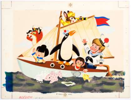 Richard Scarry - Golden Book Double Page Painting Original Art (Western Publishing, c. 1960-70s). A charming image -