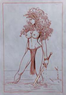 Juszezak. Dessin érotique illustrant une guerrière Ã  moitié nue titré "variation... | 68 Art Auction