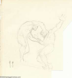 Frank Frazetta - Original Sketch, "Wrestlers" (undated). Pulled from Frank Frazetta’s sketchbook, is - | Heritage