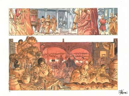 Lorenzo PIERI - Aquarelle originale alternative pour les cases 1 et 4 de la planche 3 de MURENA tome 10 - Le banquet -