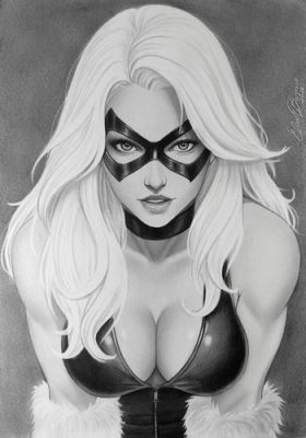 Black Cat (09"x12") Original Art by Eric Barroso - Ed Benes Studio