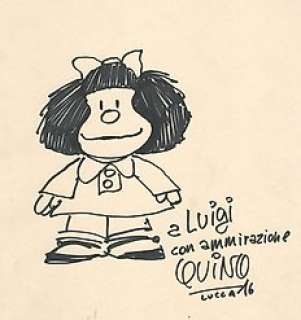 Quino - Original illustration .Mafalda with dedication (1984)