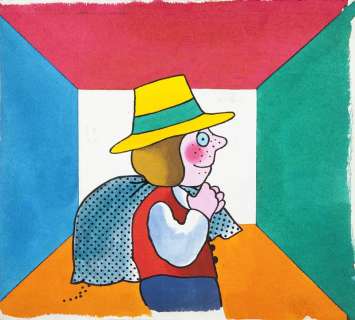 Jerzy Flisak (1930 - 2008) | Jerzy Flisak | "Idzie Grześ przez wieś", projekt okładki do książkI - wycinaki do wiersza Juliana Tuwima, str. I, 1982 | Desa Unicum