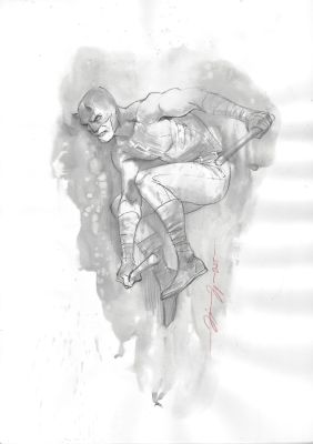 Marko Djurdjevic | Daredevil Graphite & Inkwash Commission Example Page Commission | Splash Page