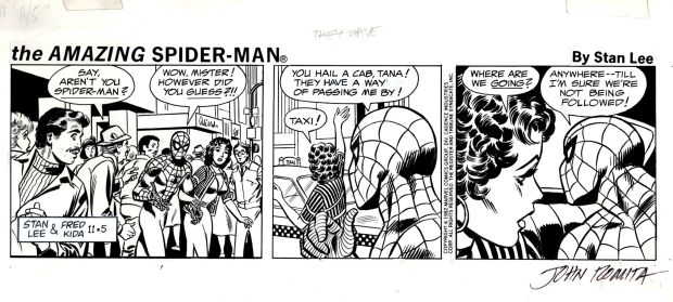John Romita Sr. | Amazing Spider-Man Daily Comic Strip (Spider-Man in Every Panel with Sexy Tana Reuniting From Their 1978 Strip Storyline! Signed By John Romita!) 11-5-82 | Romitaman