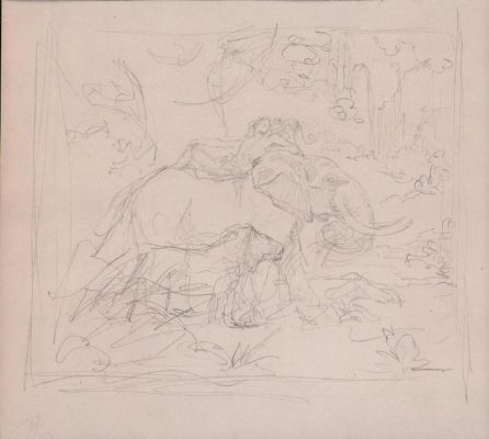 Roy Krenkel | Tarzan on Elephant with Other Animals Pencil Sketch | Anthony’s Comic Book Art