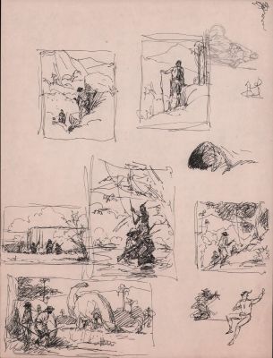 Roy Krenkel | 6 Explorers & Dinos Prelims/Sketches in Ink | Anthony’s Comic Book Art