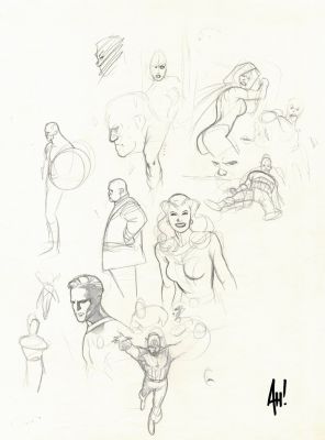 Adam Hughes | Ghost, Babes, & Captain America & Other Prelim Drawings For Published Projects From 1993 Sketch Book (Signed!) | Romitaman