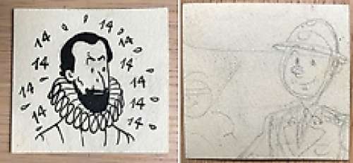 Hergé - Originele gepubliceerde tekening ’Un chiffre tabou’ + Originele potloodschets van Tintin/Kuifje in militair costuum - Le Petit Vingtième - (1939) | Catawiki