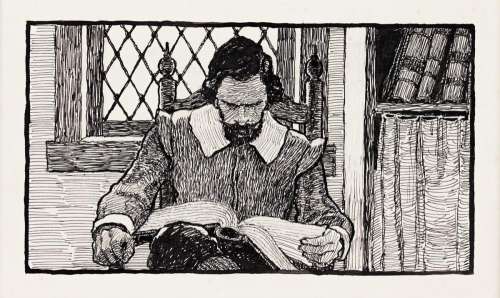 N.C. WYETH (1882-1945) Standish Reading / "Heading Canto II". [HENRY WADSWORTH LONGFELLOW] | Swann Galleries