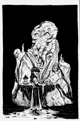 Rich Woodall | Electric Black Cover (Horror Scene with Decapitated Head with Girl Brushing a Skull & the Monsterr Cthulhu!) 2019 | Romitaman