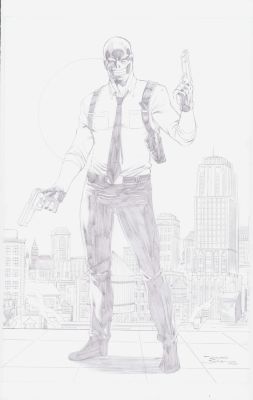 Ricardo Silva | Black Mask on Rooftop Pencil Art Commission - Signed 2020 | Anthony’s Comic Book Art