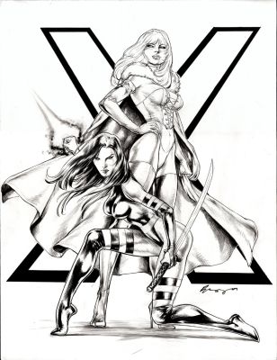 . Buzz | Psylocke & White Queen Detailed Large Published Pinup (2009) | Romitaman