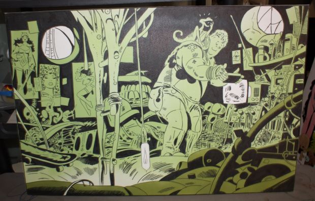 Frank Thorne | Sci-Fi Interior in Green Large Painting on Canvas - Signed on Back | Anthony’s Comic Book Art