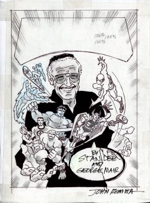 John Romita Sr. | ’Excelsior!’ the Amazing Life of Stan Lee - Ink & Shaded Prelim Cover (Rare Time Romita Draws Stan Lee!) 2001 | Romitaman