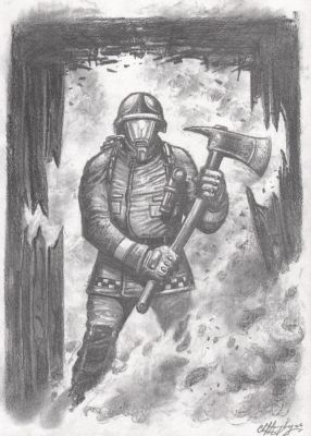 Clint Langley – Fireman illustration – 11×8 inches | Berserker Art