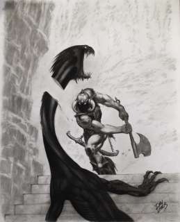 Dan Lawlis | Frank Frazettaï¿½S Death Dealer Fighting a Dragon Beast, By Dan Lawlis | ComicArtFans Classifieds