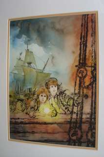 Wesseling, Jan - Originele tekening in kleur - Jongen en meisje op schip | Catawiki