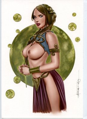 Alex Miranda - 8,5 x 11" Slave Leia Gouache, Acrylics and Color Pencil by Alex Miranda