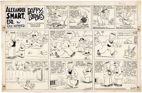 "ALEXANDER SMART, ESQ." & "DAFFY DOODLES" SUNDAY PAGE ORIGINAL ART BY DOC WINNER.