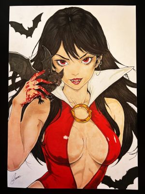 Leoartcomics(Léo Oliveira) | Vampirella Illustration with Bat Companion | Raremarq (Buy It Now)