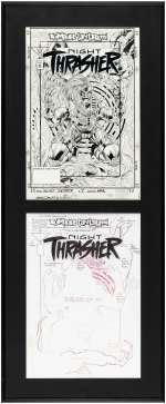 "NIGHT THRASHER" #9 FRAMED COMIC BOOK COVER ORIGINAL ART BY DAVID BOLLER.
