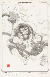"PUNISHER WAR JOURNAL" VOL. 2 #23 MONKEY VARIANT COMIC BOOK COVER ORIGINAL ART BY KAARE ANDREWS.