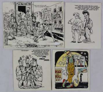 Ryff, Ger - 4x Originele illustratie in inkt - Rock ’n Roll thema’s - 3x w / w + 1x couleur - (années 1970) | Catawiki