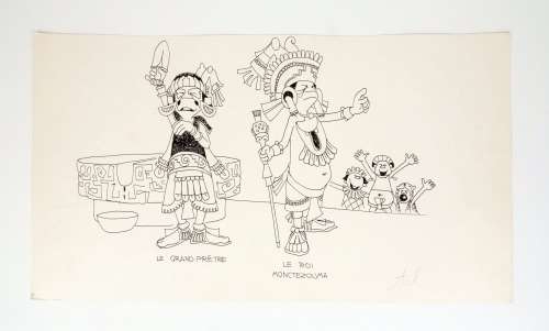Anonyme Illustration... | ANONYME Illustration sur le thème des Azteques Encre... | Vermot et Associés