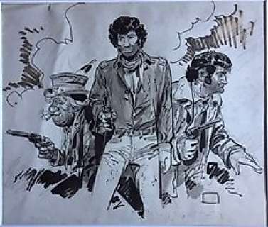 Giraud, Jean - Original drawing - Blueberry (Belmondo-look) + Jim McClure & Eddy Mitchell - Page volante - (ca 1968) | Catawiki