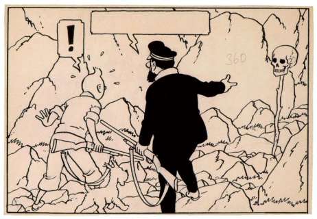 Hergé | Tintin - Le Temple du Soleil Encre de Chine pour la case No. 360, | Millon